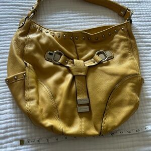b. makowsky Mustard Leather Hobo Bag with Silver Accents